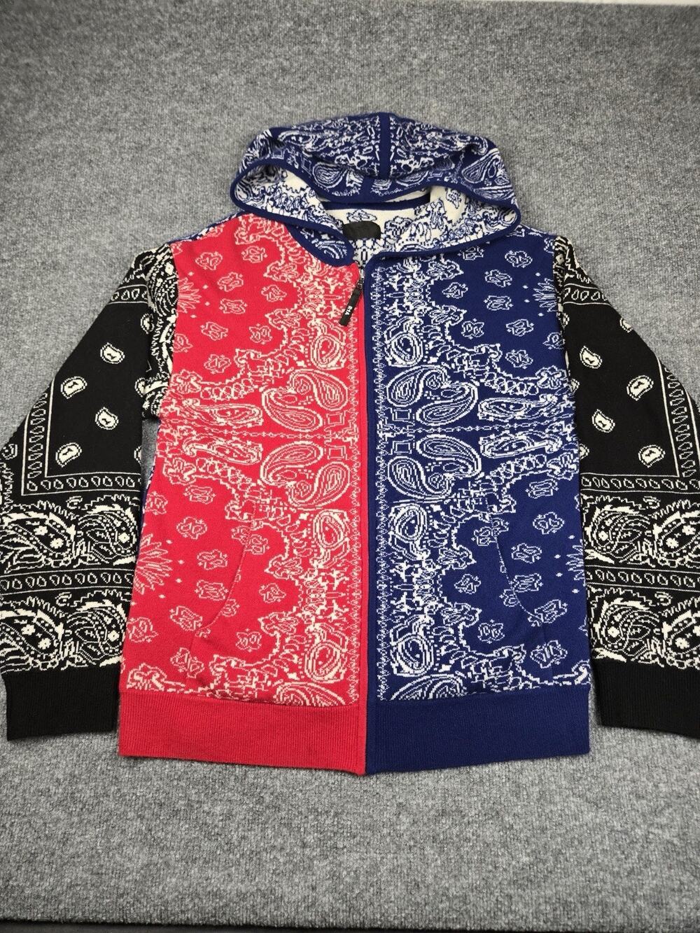 RtA Road to Awe Cashmere Wool Bandana Paisley Full Zip Hoodie Size L #936